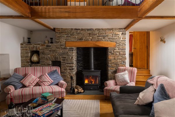 Wood Burning Stove in the Old Barn Living Room